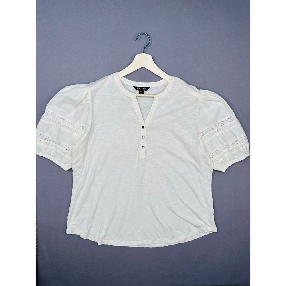 LAUREN Ralph Lauren Cream Cotton Puff Sleeve Tunic Top Size 1X